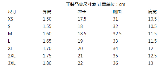 職業裝定做尺碼表